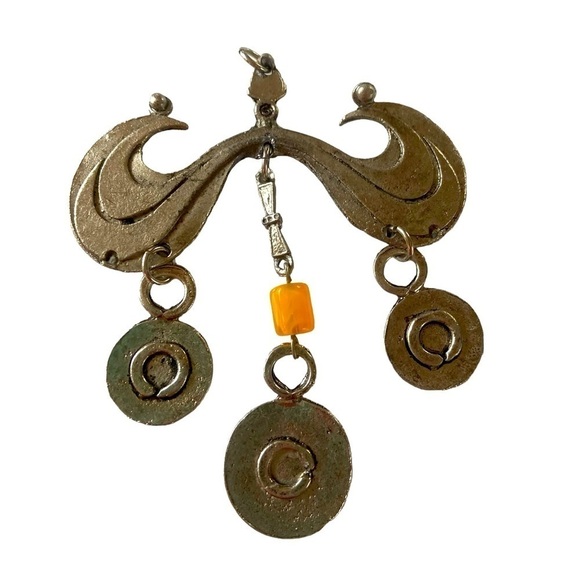 Vintage ‘70’s hand crafted silver wavy pendant bead medallions one of a kind - Picture 1 of 4